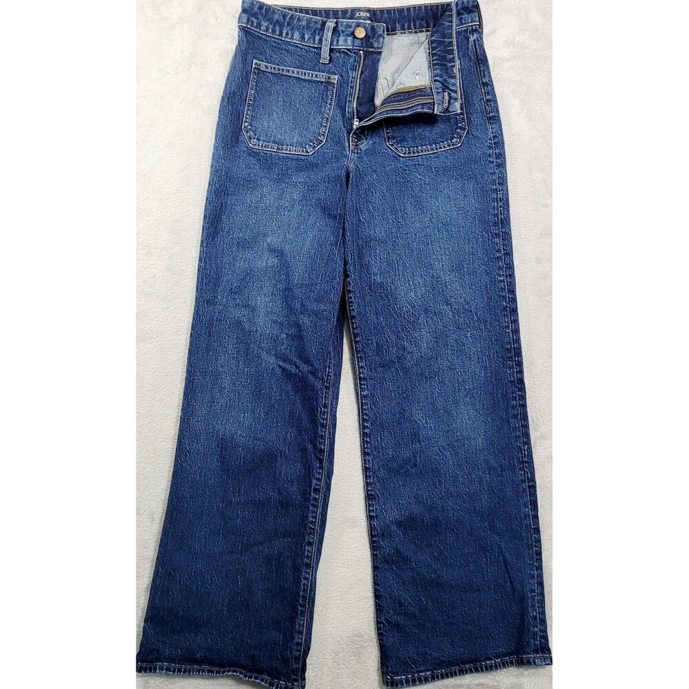 J.Crew Curvy Full-Length Slim Wide-Leg Jeans Womens 27 Blue Wash Stretch Denim